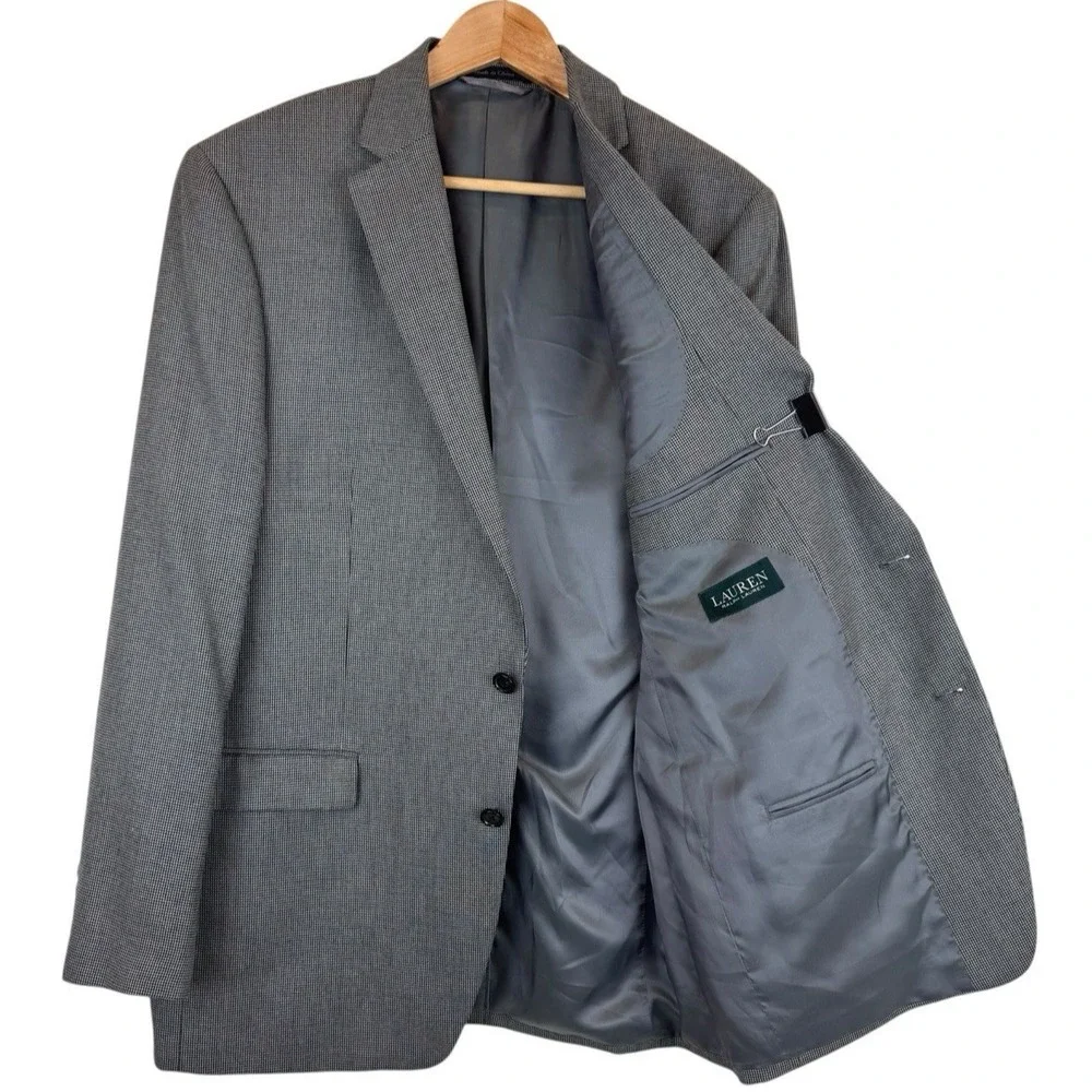 Lauren Ralph Lauren Men's 44L Gray Check Blazer Sport‎ Coat Stretch Travel